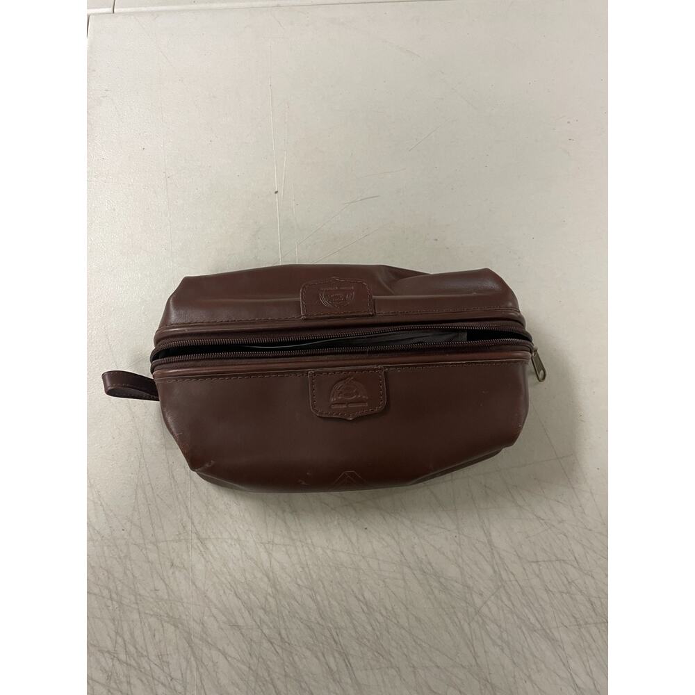 Vintage Genuine Dopp Travel Kit Toiletry Bag Sienna Cowhide Leather Zipper Top